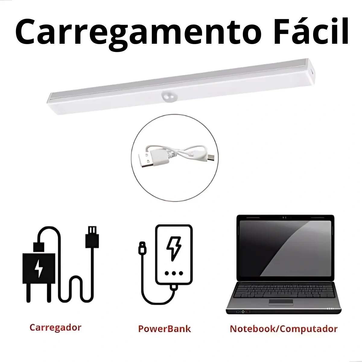 Luminária Barra Led C/ Sensor Presença Spot Armários Quarto Cor Branco - Imagem 3