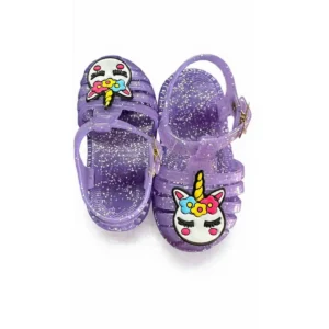 Sandália Unicórnio Glitter Infantil Menina Roxa Macia